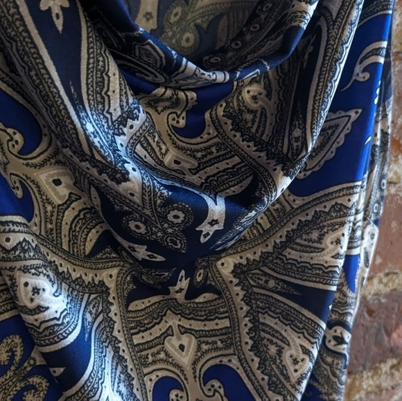 INC International Concepts Medium Blue‎ & Tan Paisley Dress w/ Waist Tie Belt - Picture 3 of 11